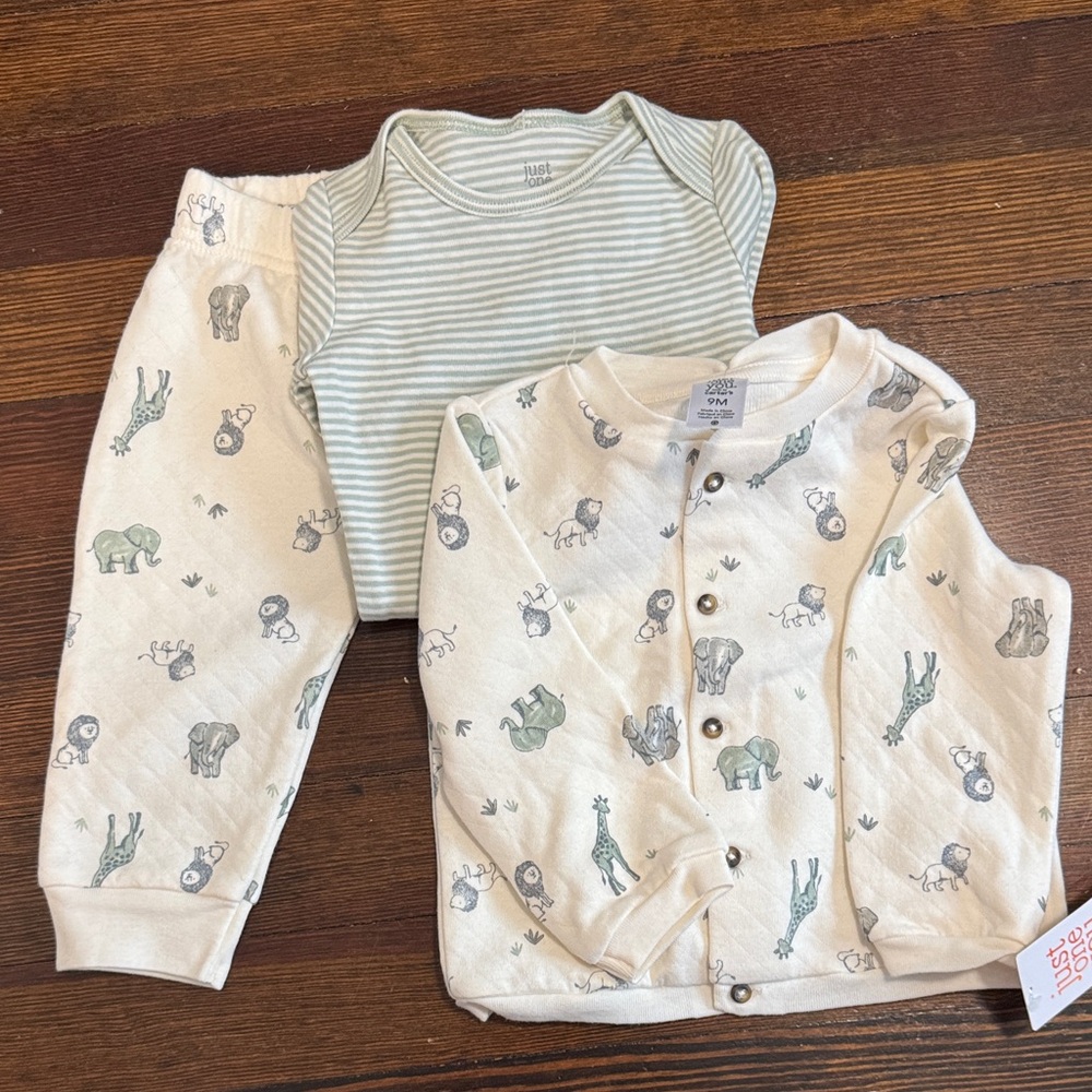 Carter's Green and Cream Animal Print Bodysuit Set